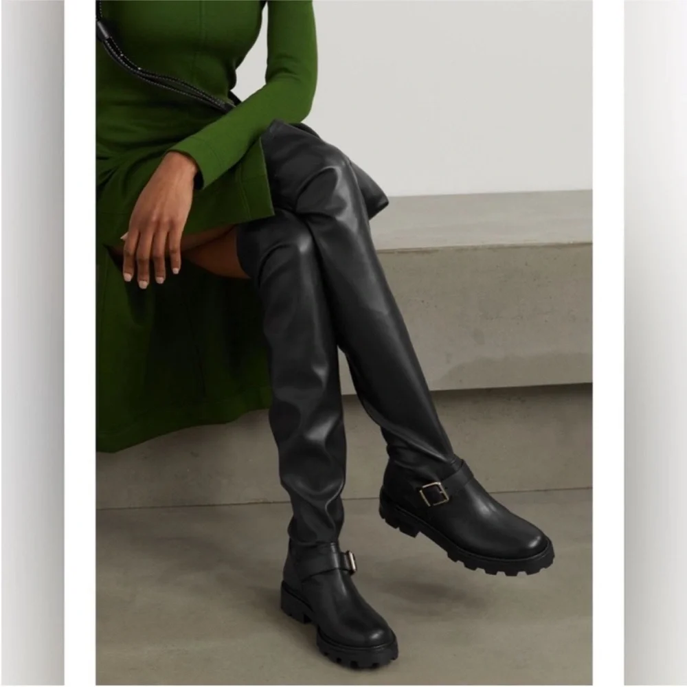 Like new JIMMY CHOO Biker II buckled leather over-the-knee boots $1,350 37